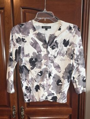 Express Floral Watercolor Cardigan in Gray and White